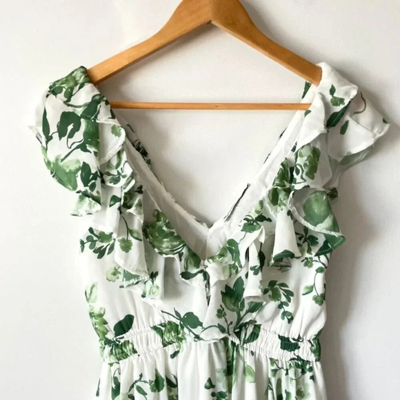 Abercrombie Ruffle Flutter Sleeve Mini Dress Green Floral Size Small Tall - Picture 7 of 10